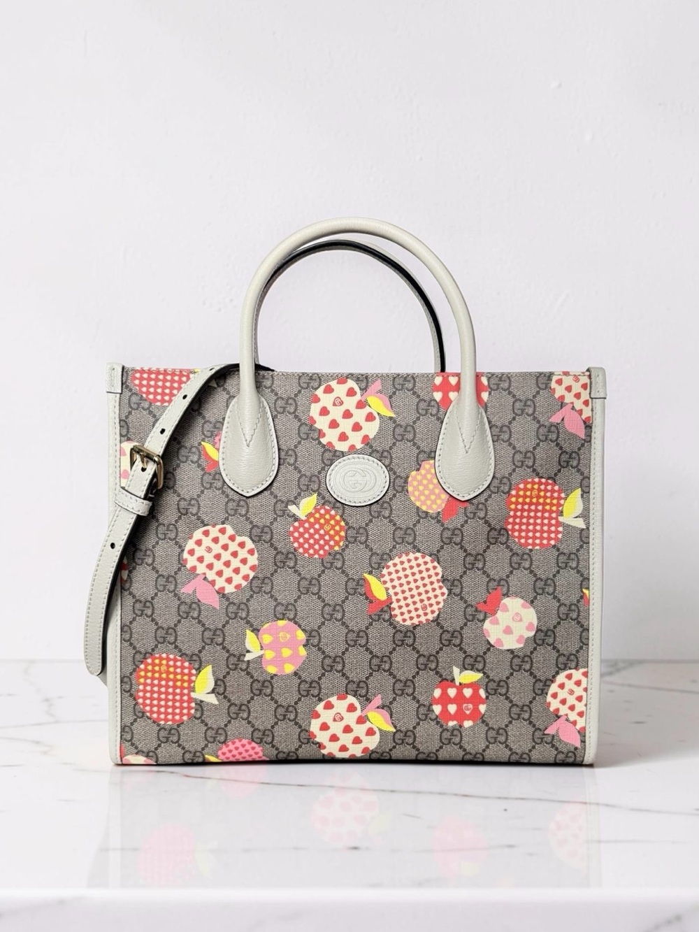 Gucci Les Pommes GG Supreme Small Tote Bag Apple Print Crossbody 659983